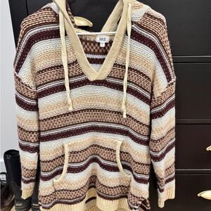BKE V-Neck Striped Sweater - Brown and Cream